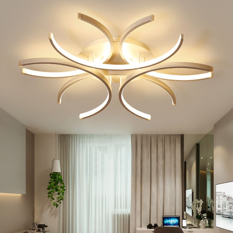 White Shaded Close to Ceiling Lighting Fixture Minimalist Style LED Metal Ceiling Flush Mount Light