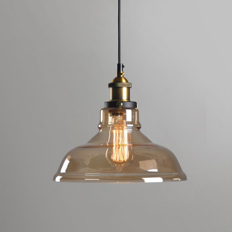 Retro Industrial 1 Light Pendant Amber Handblown Glass Dome Pendant Lighting  for Living Room