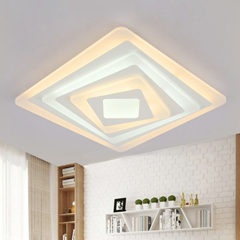 Rectangular Flush Ceiling Light Contemporary Acrylic Living Room LED Flush Mount Lighting Fixture in White