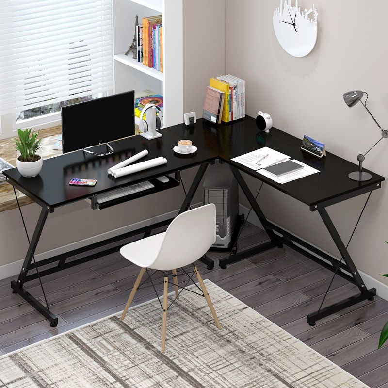 Metal and Wooden Computer Desk Modern L-Shape Keyboard Tray Office Desk for Office