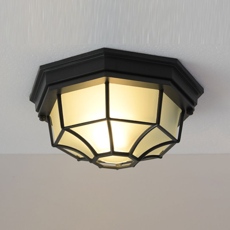 Modern Style Flush-mount Lamp Octagonal Glass Shade Courtyard Ceiling Light