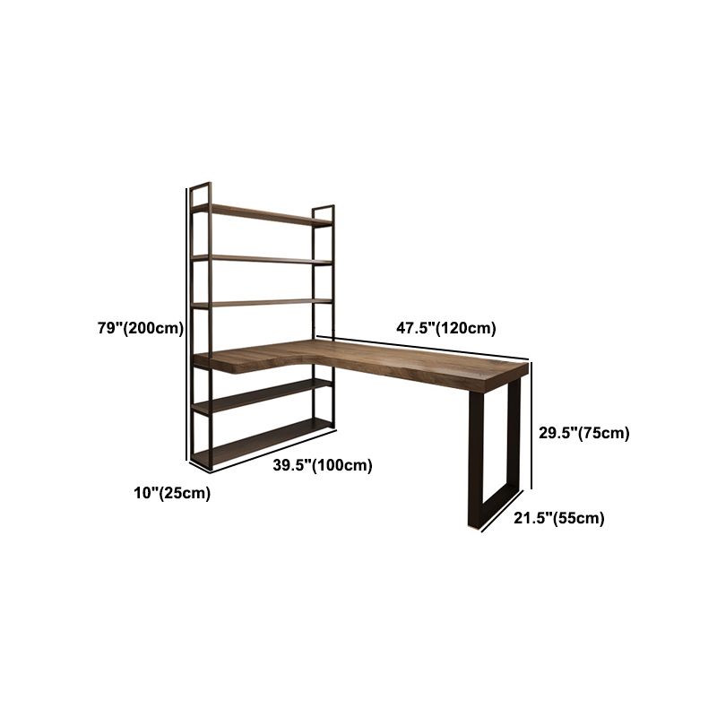 Industrial L-Shape Computer Desk Office Pedestal Writing Desk with Bookshelf