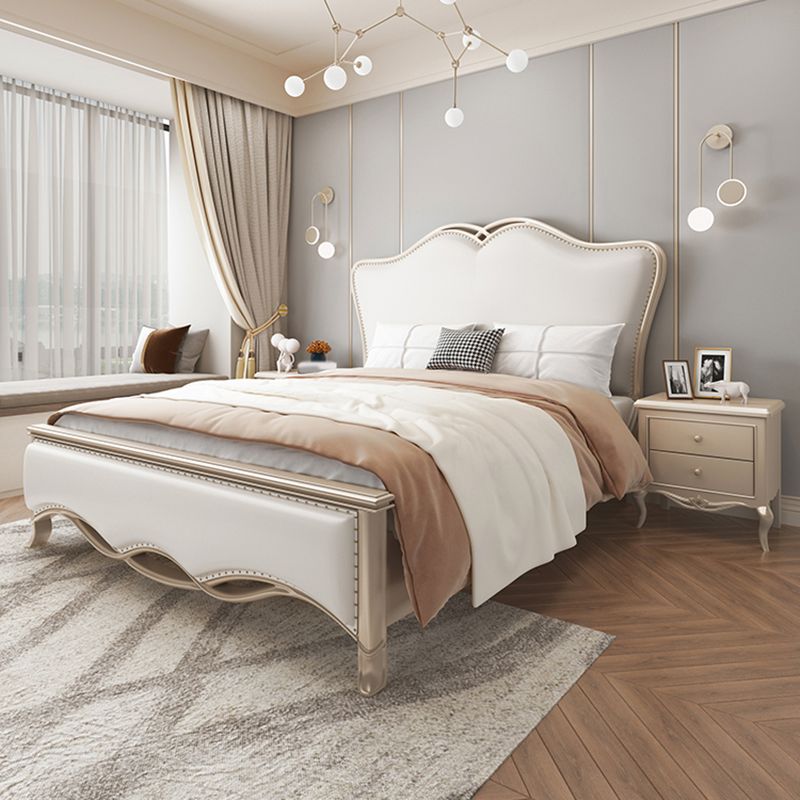 Glam Upholstered Headboard Bed Solid Wood Standard Bed Camelback