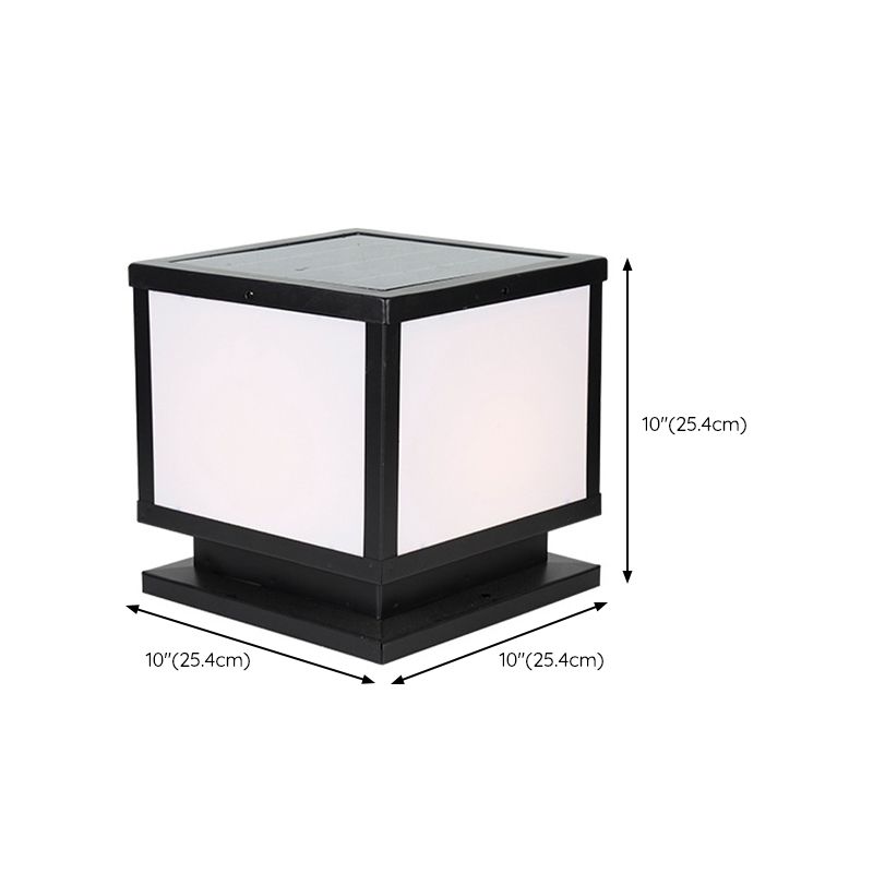 Modern Simple Metal Pillar Lamp Cube Shape Solar Energy Pillar Light for Outdoor