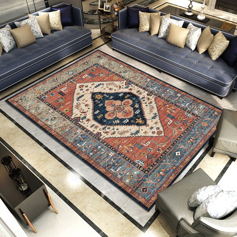 Multi-Colored Parlor Rug Nostalgia Flower Printed Area Carpet Synthetics Non-Slip Backing Washable Rug