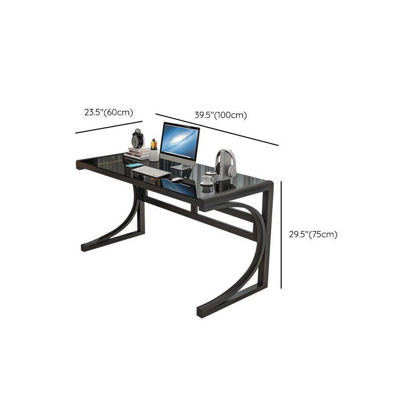 Contemporary Office Desk Glass Antique Finish Computer Desk with Metal Legs