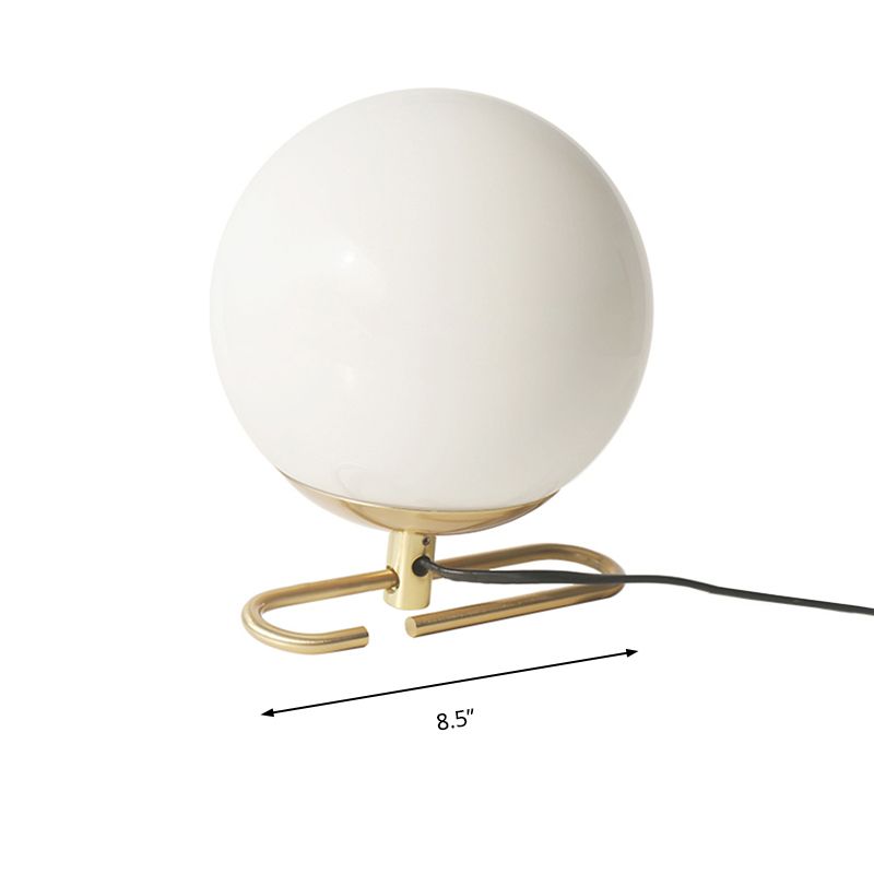 Milky Glass Orbit Table Lighting Contemporary 1 Head White Wall Lamp with Metal Base for Bedside