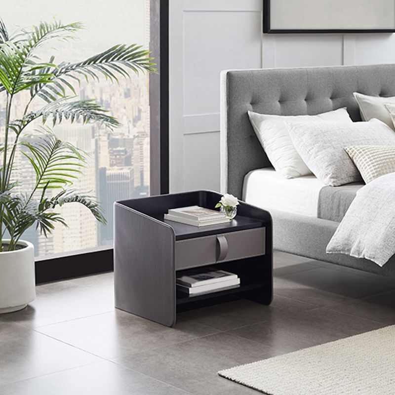 Faux Leather Nightstand Modern 1 - Drawer Accent Table Nightstand