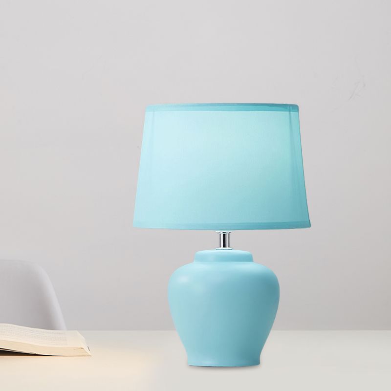 Fabric Tapered Nightstand Lamp Nordic 1 Light Table Light with Vase Ceramic Base in Pink/Blue/Green