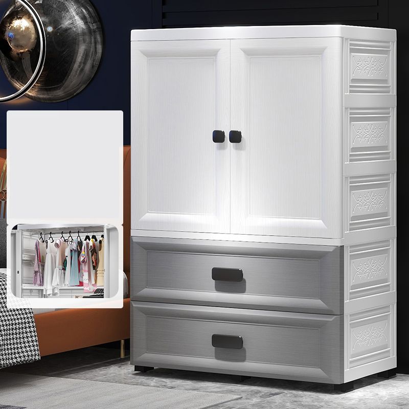 Contemporary Kid's Wardrobe Plastic Bedroom Armoire with Drawers and Garment Rod