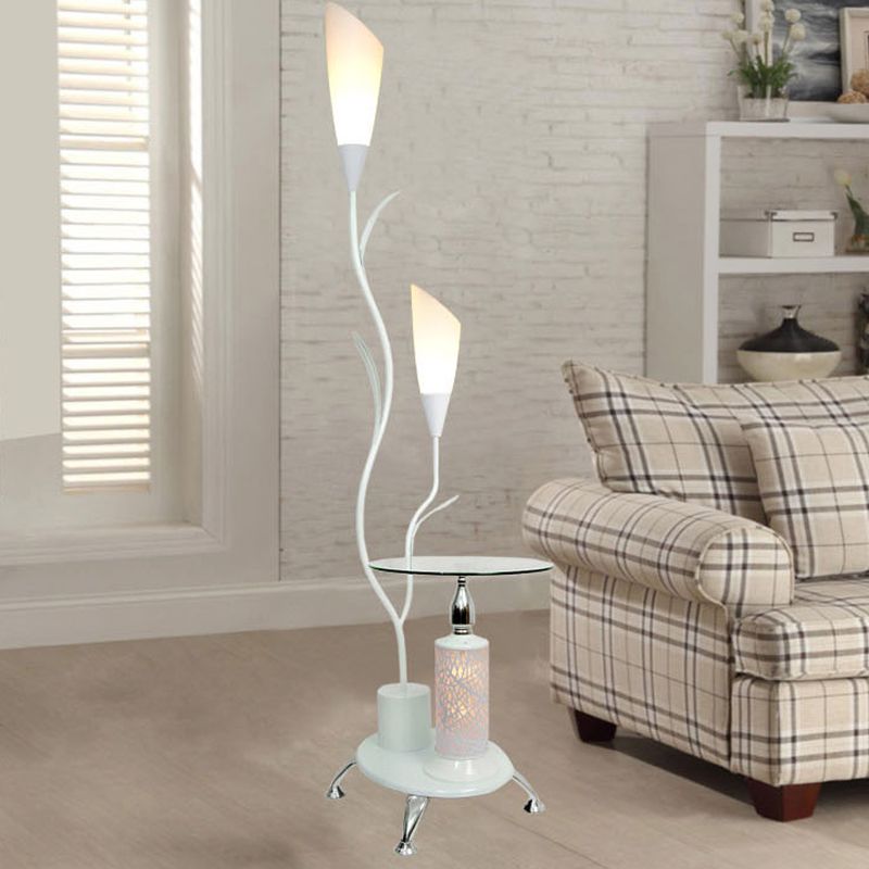 Branch Shaped Standing Lamp Countryside 2 Bulbs Metallic Floor Light in White/Black for Guest Room