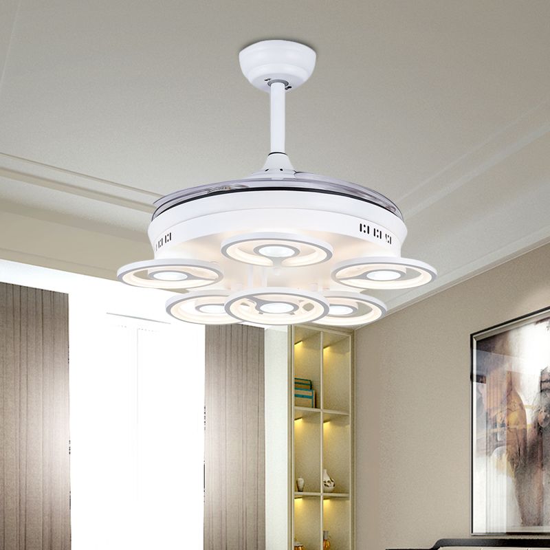 21.5" W Acrylic Circular Ceiling Fan Light Modernist LED White Semi Flush Mount Lamp with 3 Clear Blades