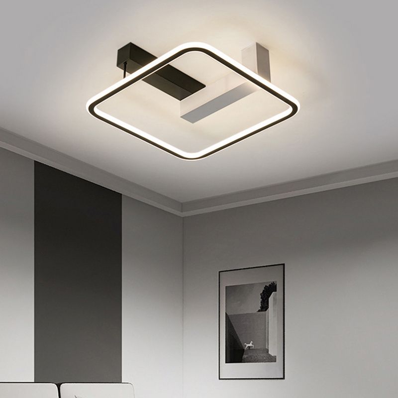 Modern Style Linear Ceiling Light Metal 1 Light Ceiling Lamp for Bedroom in Black