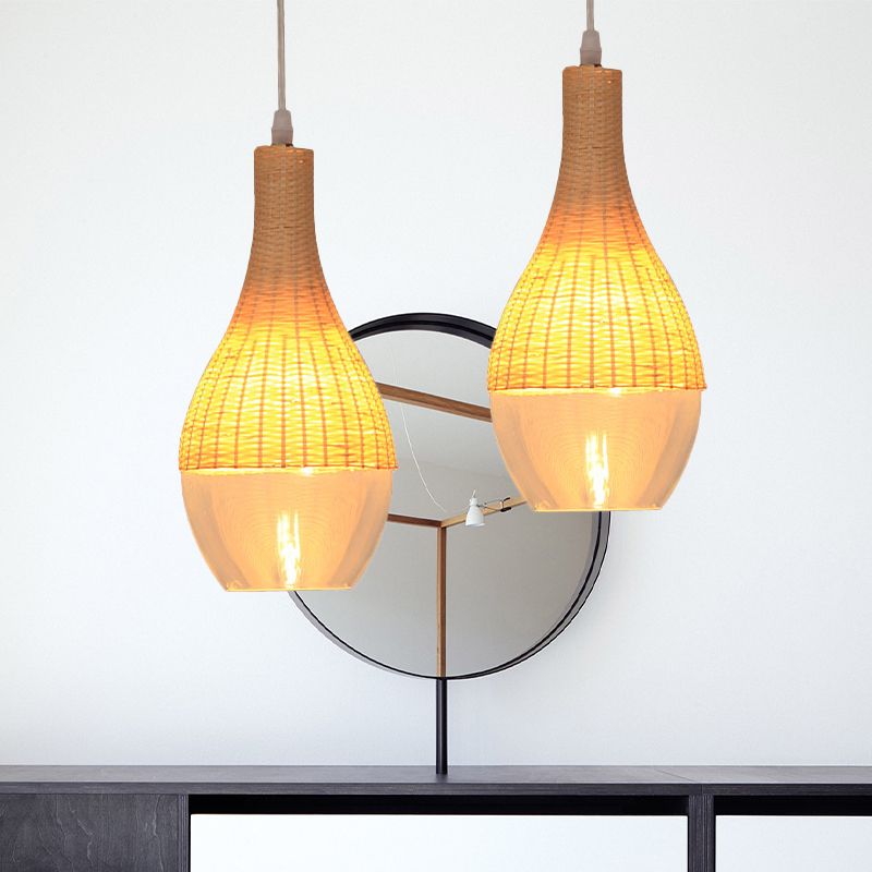 Lampe en larme / oignon de largeur de largeur de largeur pendante à suspension en jaune légère moderne avec une teinte en verre transparent