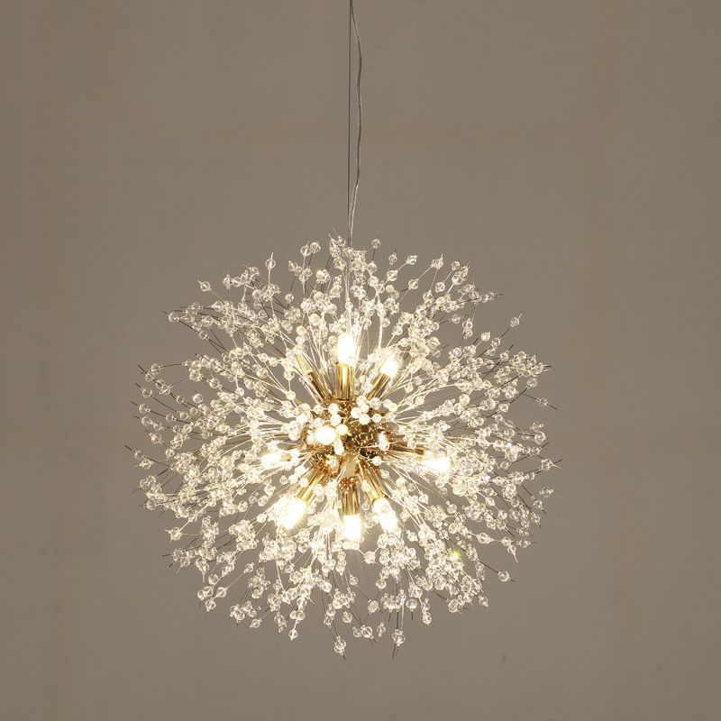 Simple Crystal Pendant Lighting Fixture Modern Style Hanging Chandelier for Living Room