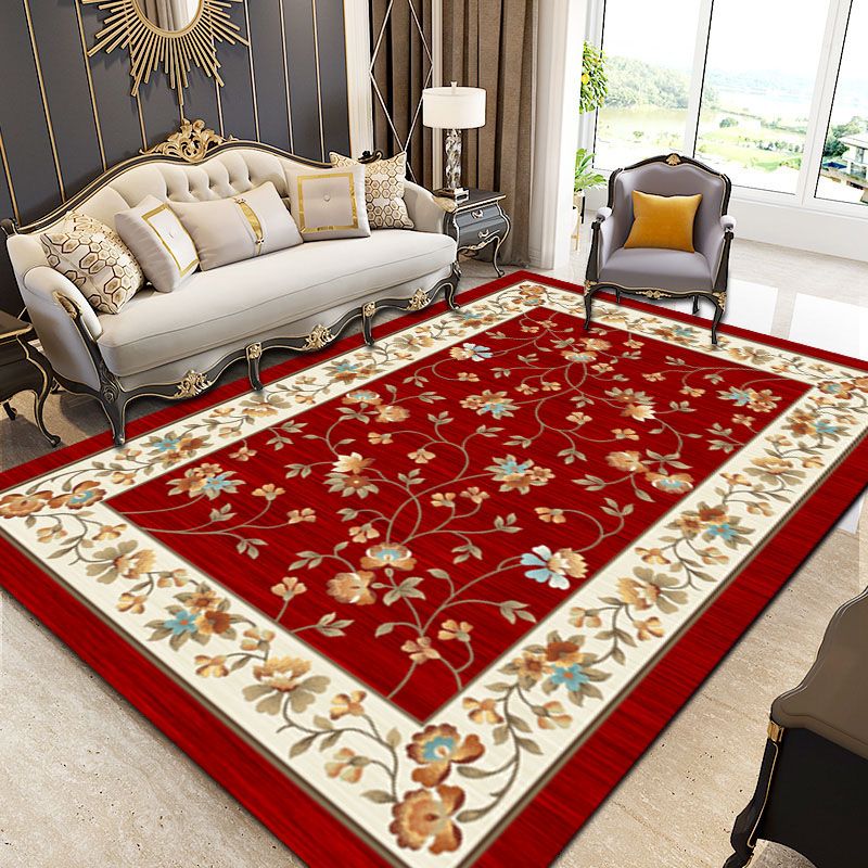 Four-Color European Floral Print Rug Polyester Traditional Anti-Slip Backing Indoor Rug for Living Room