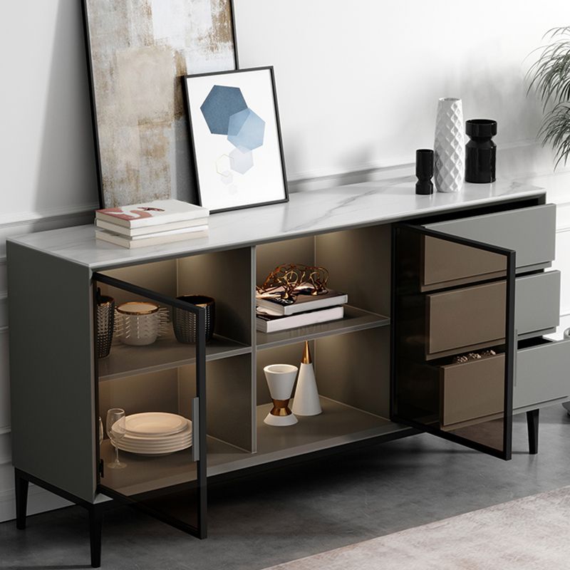 Contemporary Stone Top Sideboard 3 Drawers 2 Doors Sideboard for Living Room