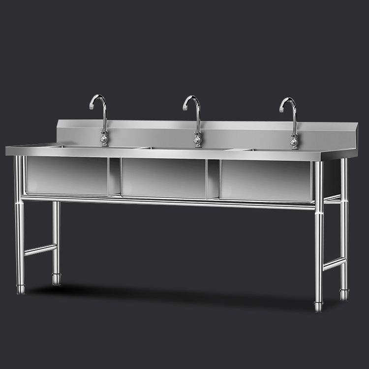 Simple Kitchen Sink Triple Bowl Stainless Steel Sink with Faucets