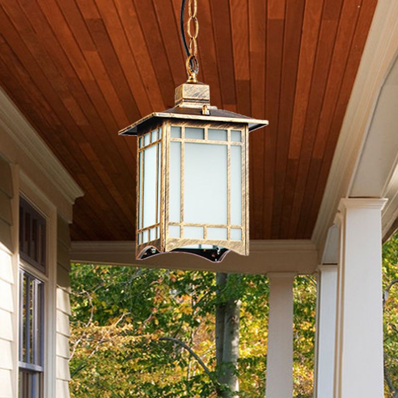 1 Head Opal Glass Pendant Lighting Country Bronze Lantern Shade Outdoor Hanging Light Kit