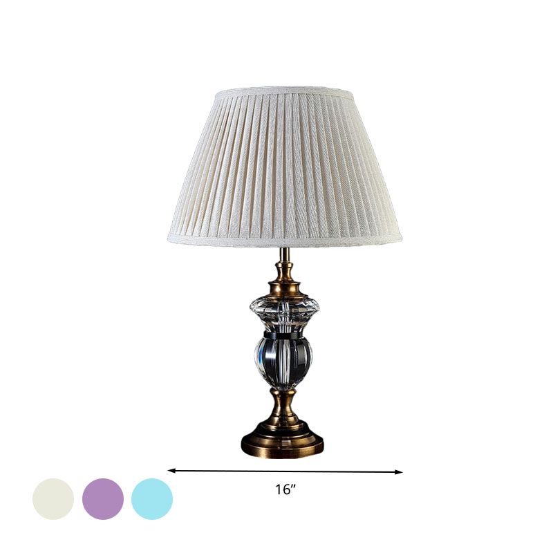 Sombra plisada Cristal Nightsand Light Rural 1 Lámpara de mesa de sala de estar ligera en azul/claro Púrpura/beige