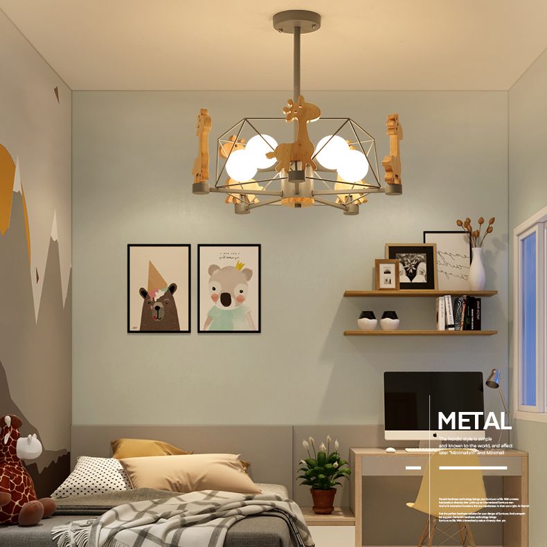 Metal Giraffe Pendant Light Kit Nordic Style Ceiling Chandelier for Kids Bedroom