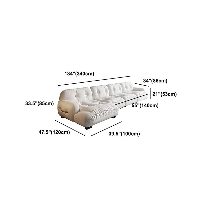 White Sofa with Built-in Armrest and Tufted Back Leather/techno Fabric Sectional