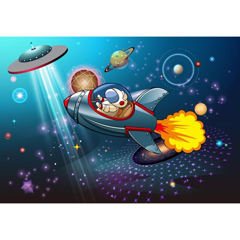 Blue Childrens Art Wall Murals Large Cartoon Astronaut Patterned Wall Decor for Nursery