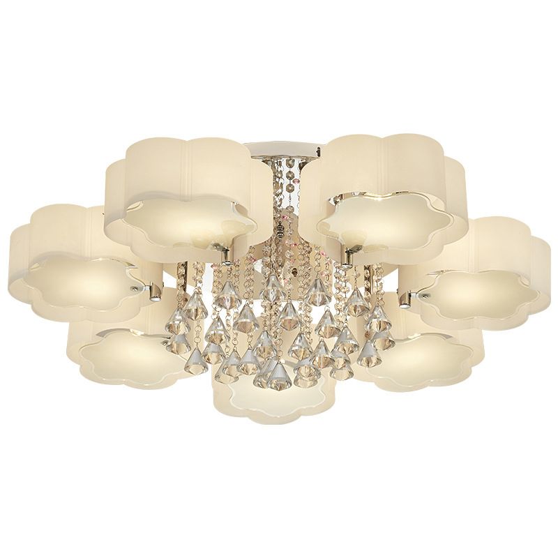 White Sputnik LED Semi Flush Mount in Modern Concise Style Crystal Ceiling Light with Acrylic Shade