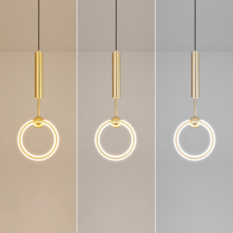 Modern Minimalist Style Linear Ceiling Pendant Light Metal 1 Light Hanging Light in Gold Finish  for Bedroom