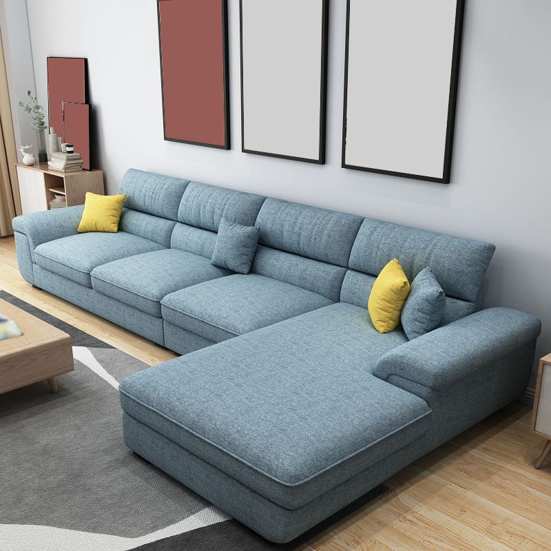 Blue Scandinavian L-Shape Pillow Top Arm Sectional Sofa with High Back