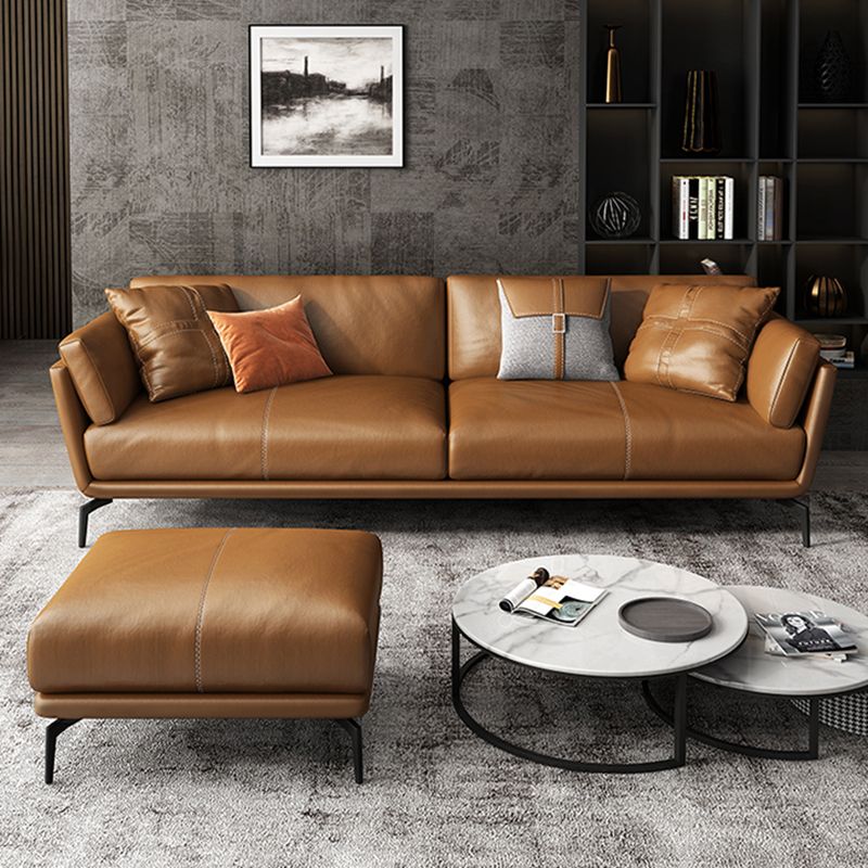 32" High Contemporary Square Arm Standard Sofa with Loose Back for Living Room, Brown