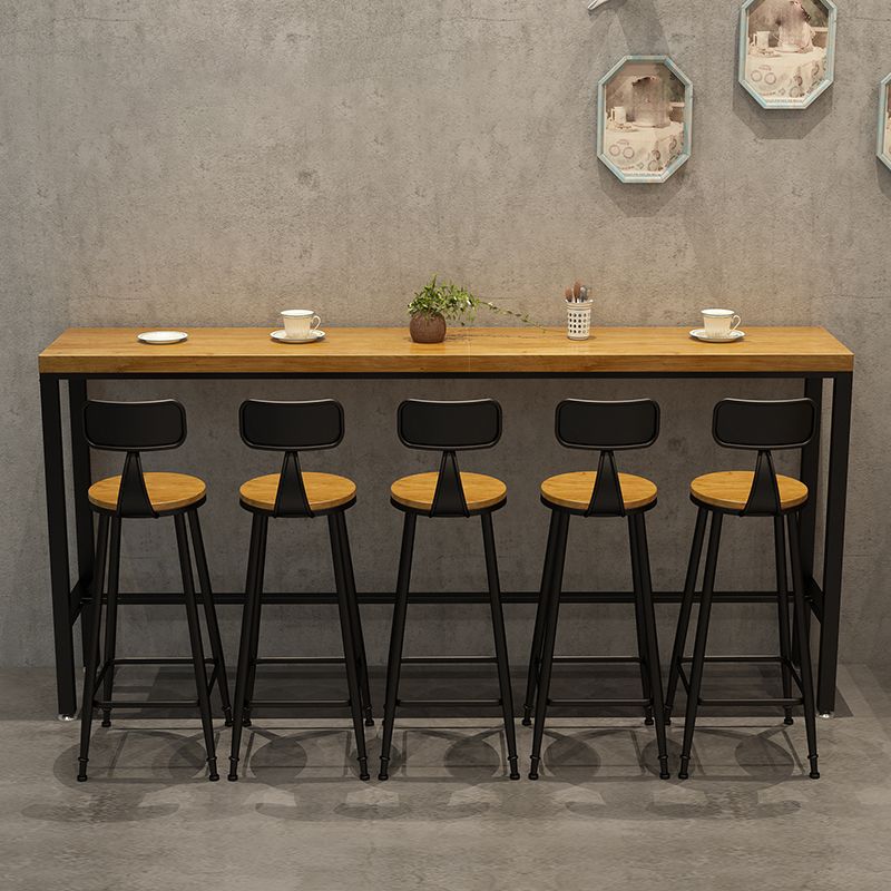 Pine Wood Bar Dining Table Industrial Rectangle Bar Table with Trestle for Cafe Balcony