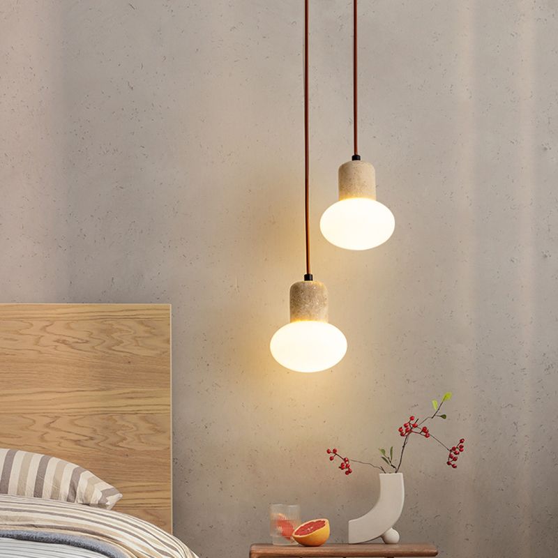 Modern Stone Hanging Lamp 1-Light Pendant Lamp with Wood for Bedroom