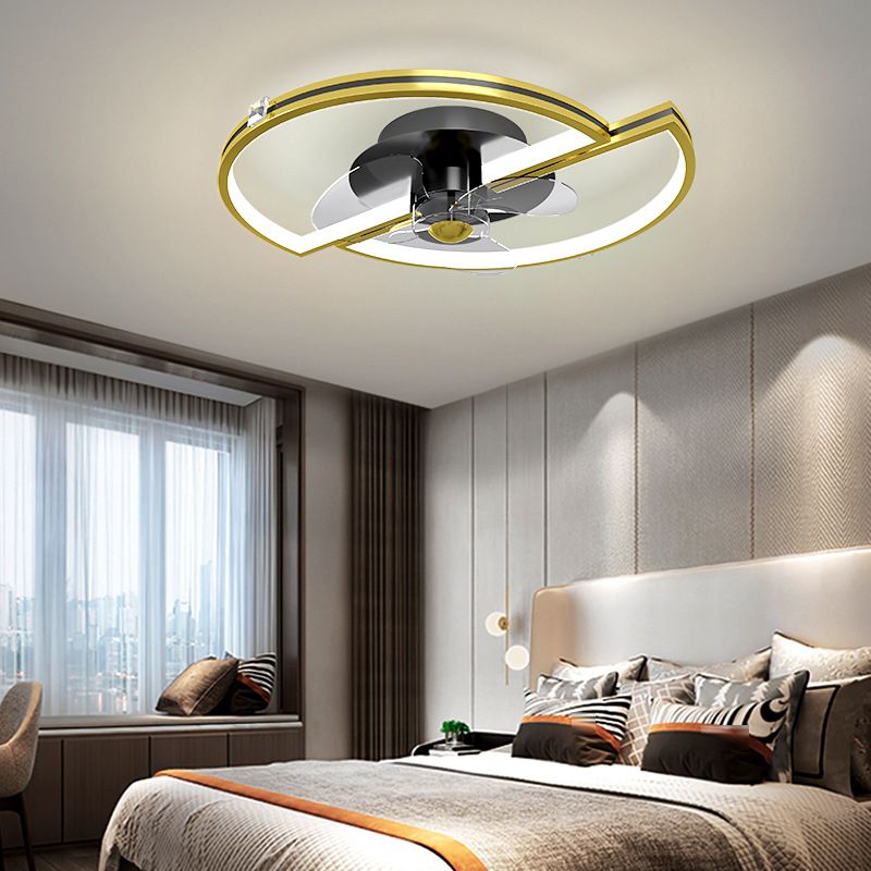 3-Blade Golden Ceiling Fan White Contemporary Metal Fan with Light for Room