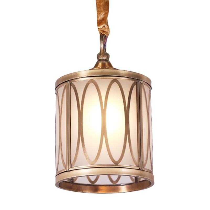 Zylindrisches Opalglas Hanging Light Kit ländlich 1 Kopf Flur Suspension Anhängerlampe mit Kreis/ovalem Muster
