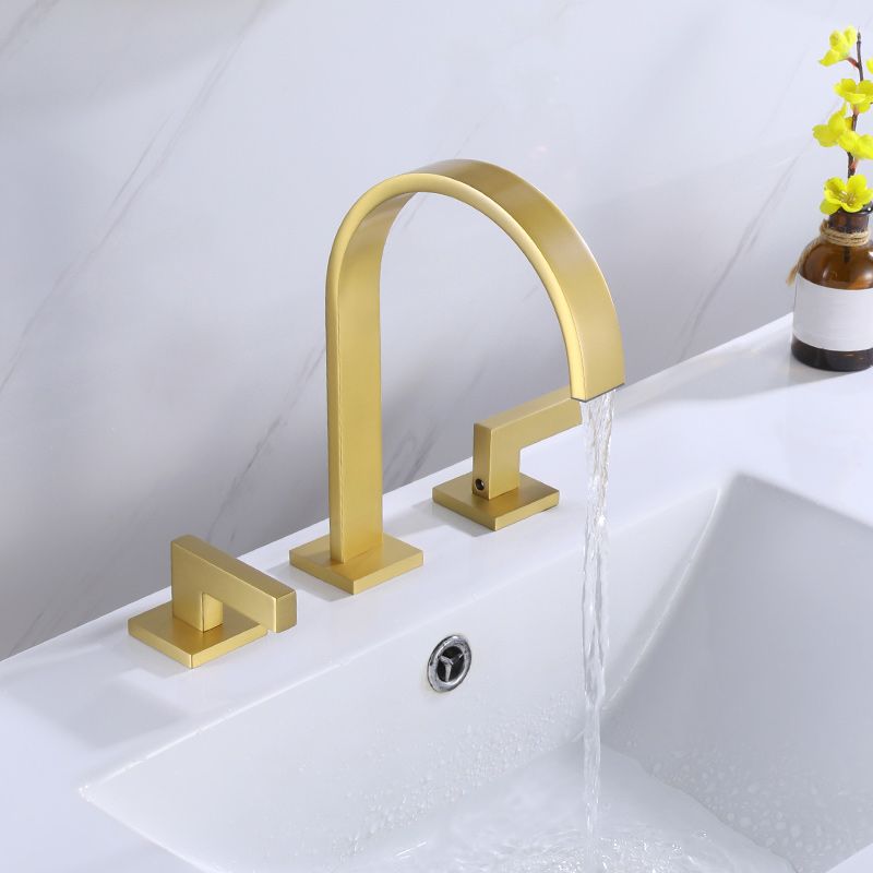 Modern Double Handle Sink Faucet with Water Inlet Pipe Bathroom Brass Sink Faucet