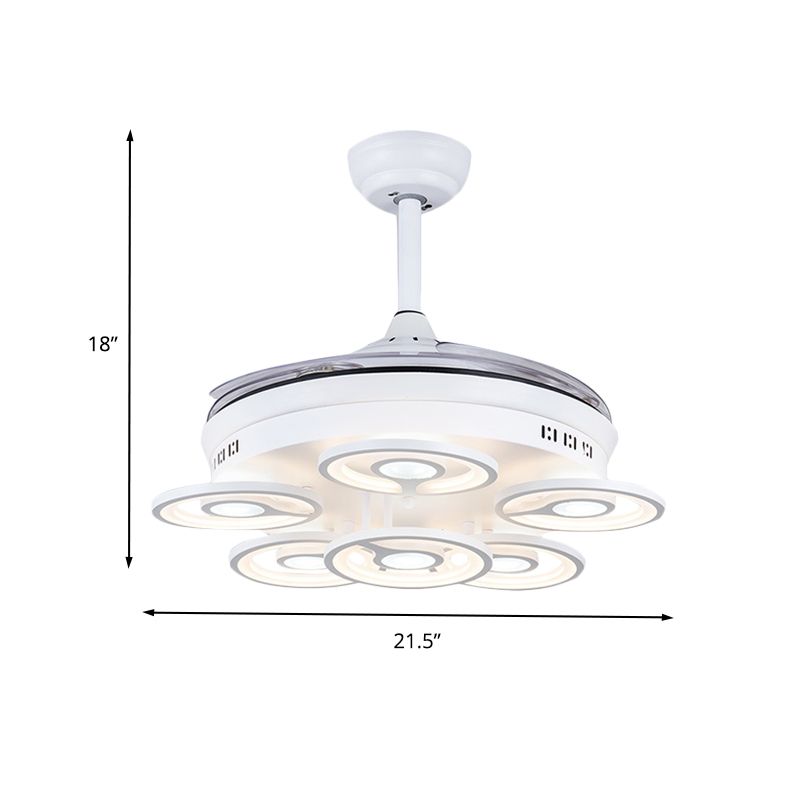 21.5" W Acrylic Circular Ceiling Fan Light Modernist LED White Semi Flush Mount Lamp with 3 Clear Blades