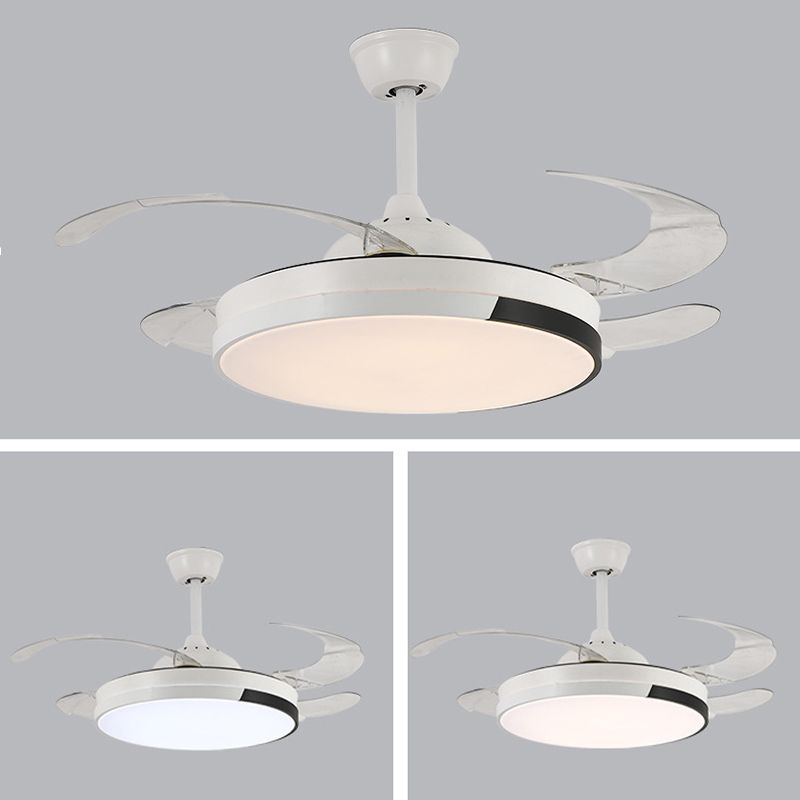 LED Contemporary Fan Ceiling Fixture Metal and Acrylic Ceiling Fan in White