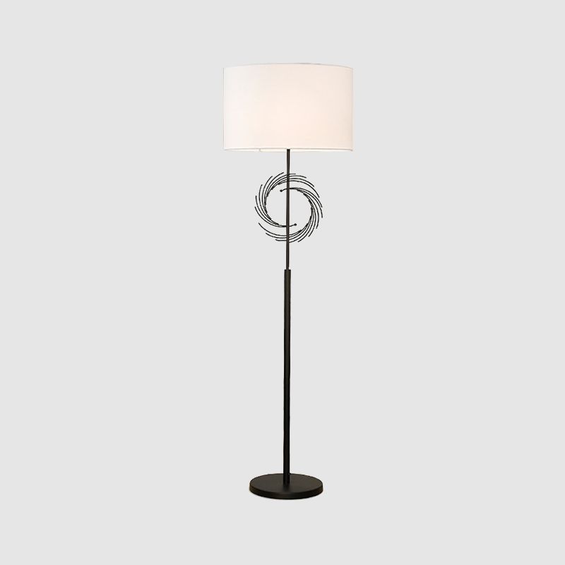 White/Black Circle Floor Light Simplicity 1 Bulb Metal Standing Lamp with Fabric Drum Shade