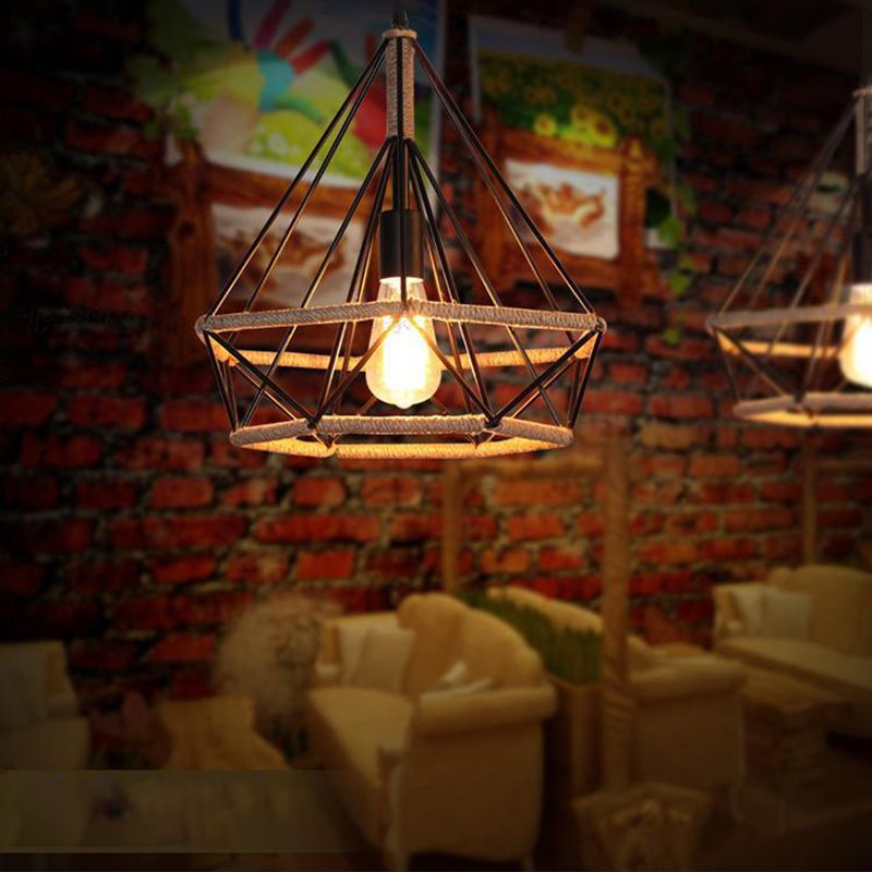 1-Light Geometric Cage Pendant Light Industrial Vintage Style Metal Pendant Light for Dinning Room