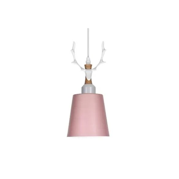 Macaron Style Bucket Hanging Light with Antlers 1 Light Metal Pendant Light for Balcony Foyer