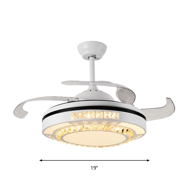 Crystal Crystal Round Semi Flush Mount Moderne 19 "W LED LEMPRE LEVAU PRENDANT BLANC PRENDANT avec 4 lames