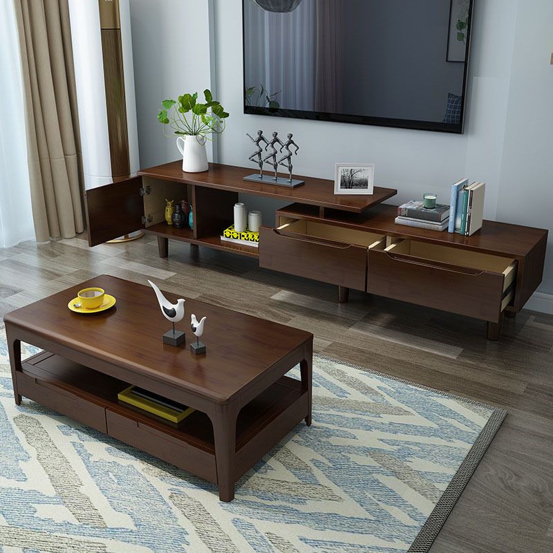 Modern Media Console 2 Drawers Rubber Wood TV Console with Doors