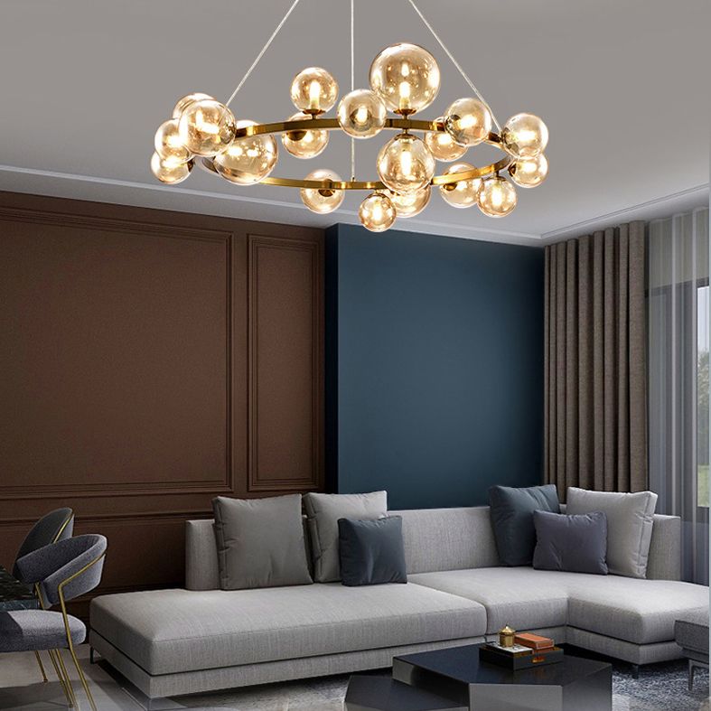 Ultra-modern Globe-Shaped Hanging Chandelier Glass Suspension Lighting with Hanging Cord for Living Room