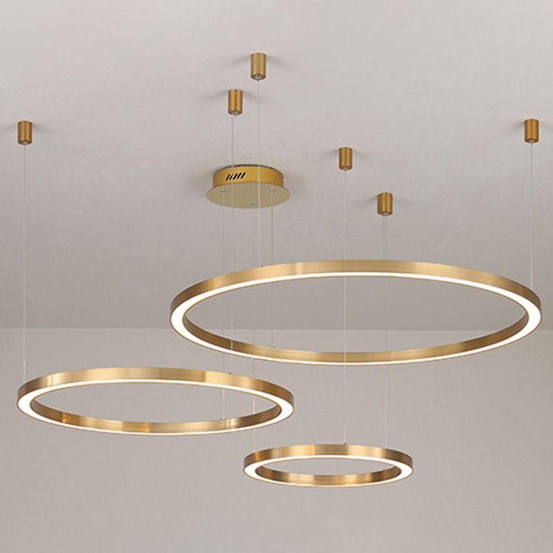 Aluminum Loop Shaped Chandelier Contemporary Gold LED Hanging Pendant Light