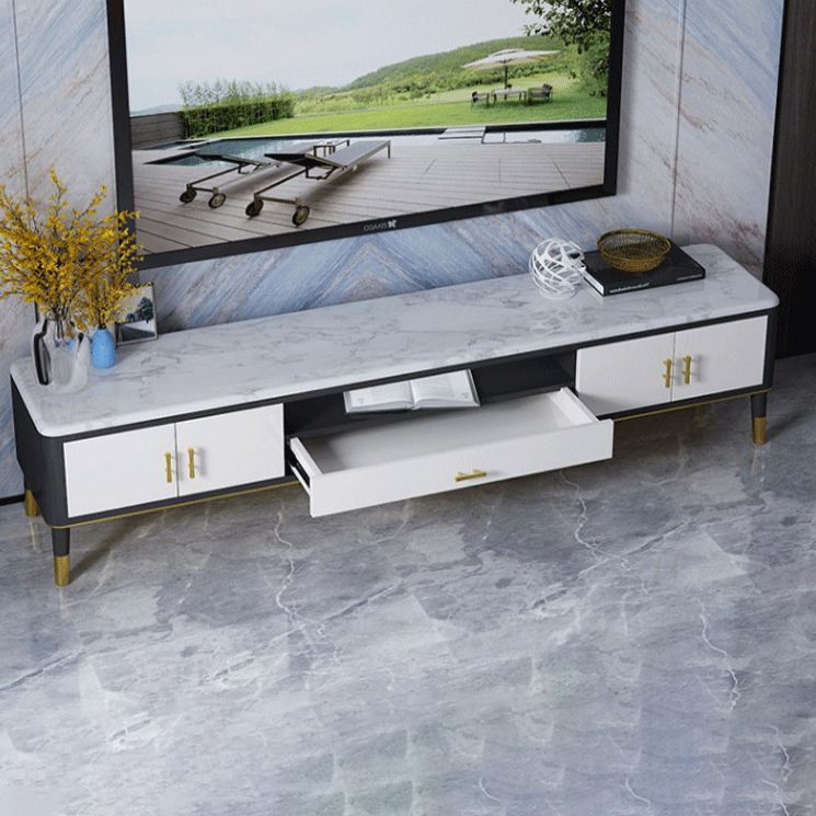 Contemporary TV Console Stone Open Storage TV Stand Console with Drawers and Doors