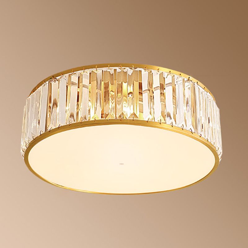 Drum Shade Flush Mount Gold Ceiling Light Fixture with Crystal for Bedroom