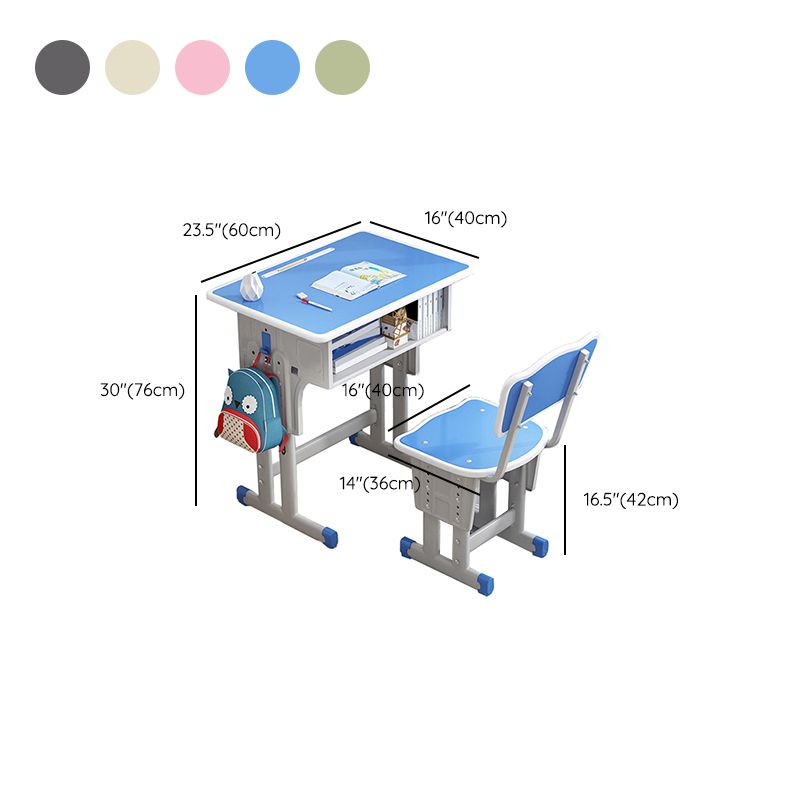 Adjustable Kids Desk Solid Wood Desk and Chair Set with Bookshelf