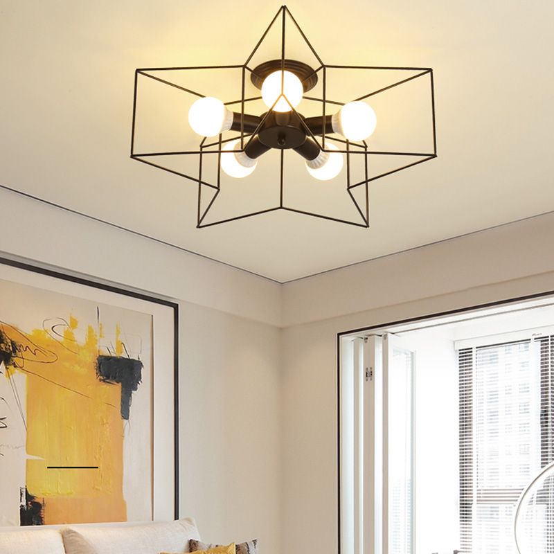 Loft Style Star Semi Flush Mount Lighting Metal Semi Flush Mount Ceiling Fixture