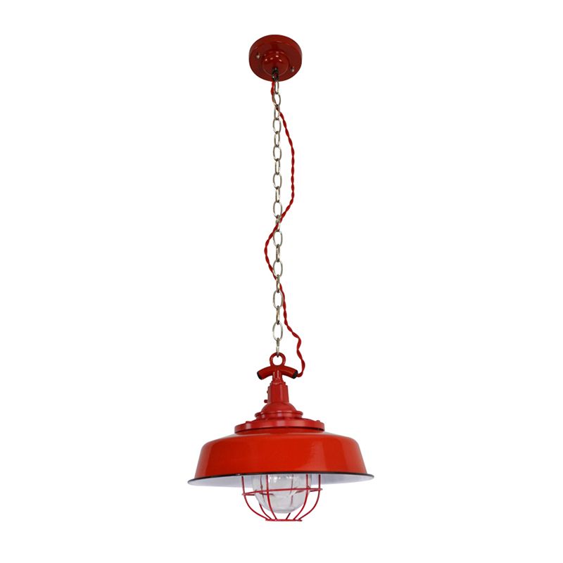 Barn Shade Restaurant Pendant Light Metal industriel 1-Light Lampe suspendue rouge avec fil et chaîne